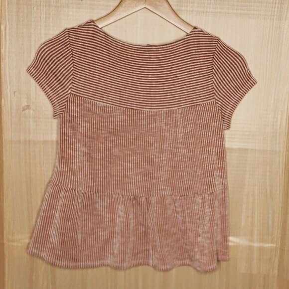 W5 Womens Orange White Striped Short Sleeve Knit Cropped Babydoll  Top Small - Picture 2 of 5